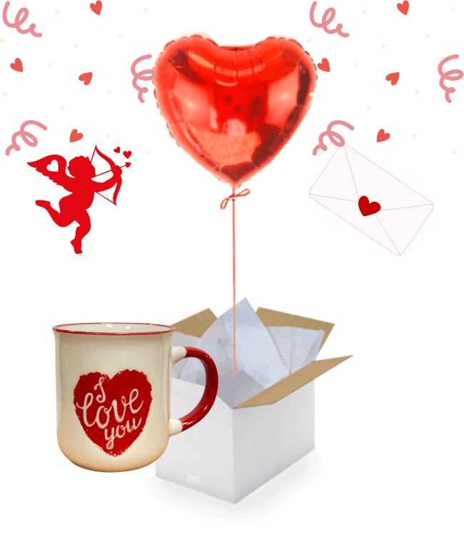 Image 1 Coffret Surprise : Ballon Cœur Rouge + Mug "I Love You"