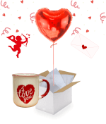 Vignette 1 Coffret Surprise : Ballon Cœur Rouge + Mug "I Love You"