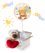 Vignette 1 Ballon "Welcome Baby" & Peluche Ourson Cœur "Love" – Un cadeau plein de tendresse