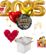 Vignette 1 Bouquet de Ballons "Bonne Année" avec Cœurs Doré et Rouge Personnalisables