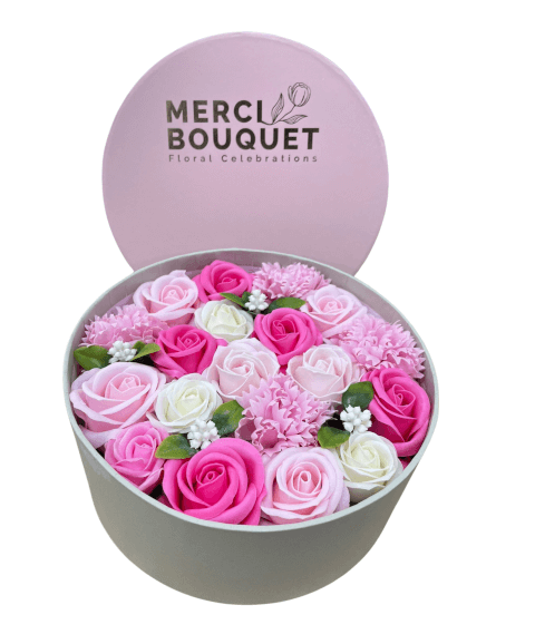 Image Bouquet de Fleurs de Roses de Savon en Boîte Ronde