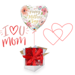 Vignette 1 Ballon "Happy Mother's Day" avec Coffret de 9 Roses Rouges en Savon