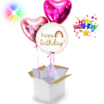 Vignette 1 Bouquet de Ballons "Happy Birthday" Arc-en-Ciel avec Cœurs – Gonflés à l’Hélium