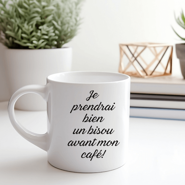 Image 1 Mug "Je Prendrai Bien un Bisou Avant Mon Café" – Le Cadeau Idéal pour les Amoureux du Café