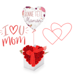 Vignette 1 Ballon "Bonne Fête Maman" avec Cœur de 24 Roses Rouges en Savon