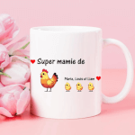 Vignette 1 Mug "Super Mamie Poule" – Personnalisable avec les Prénoms des Petits-Enfants