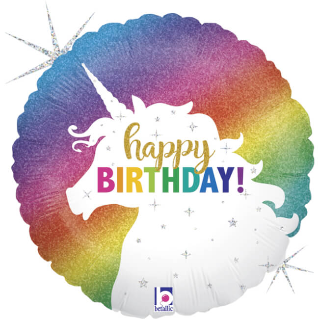 Image 2 Ballon Happy Birthday Licorne 45 cm gonflé 